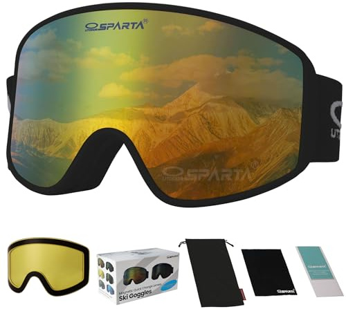 OUTDOORSPARTA Snowboard Skibrille OTG, magnetische abnehmbare HD Linse/Anti-Fog /100% UV400 Schutz/rahmenlose