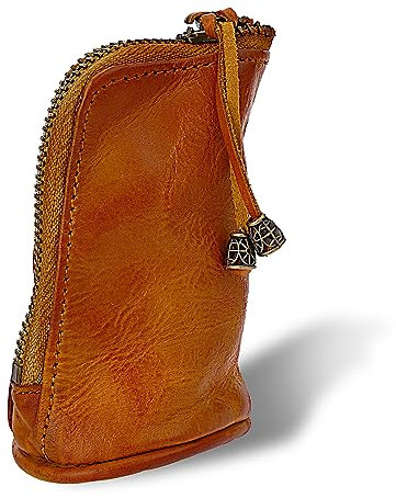 TIESOME Porte-monnaie médiéval en cuir véritable avec fermeture éclair et porte-clés pour homme, marron, 11x6.5x6.5cm, Vintage