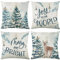LTDKAEN Weihnachts-Kissenbezüge mit Tannenbäumen, 45 x 45 cm, 4 Stück, Winter-, Aquarell-, Hirsch-, Nadel-, Weihnachtsdeko-Kissenbezüge für Sofa, Schlafzimmer