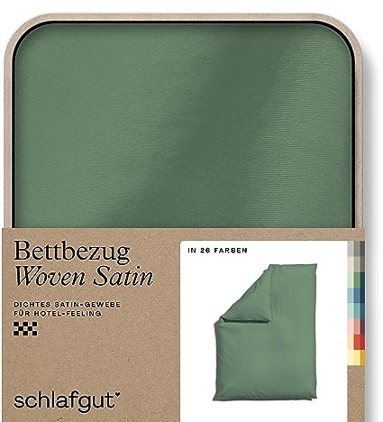 schlafgut Woven Satin Bettwäsche 135x200cm Bettdecke Bezug einzeln, Green Mid Uni in Hotelqualität mit 100% Baumwolle