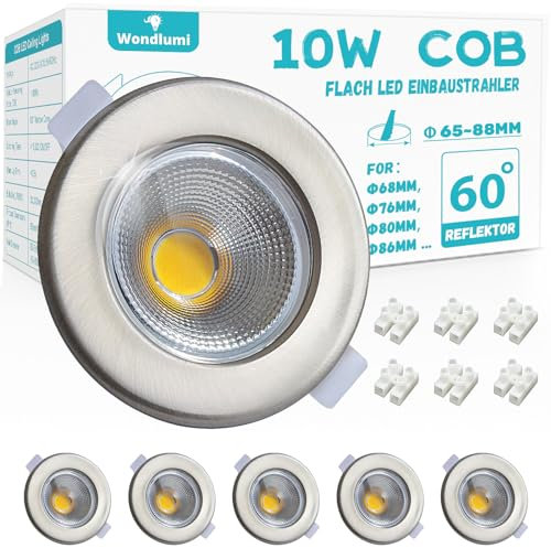 Wondlumi 10W Spot LED Encastrable Extra Plat,850LM Equivalent 100W Halogène Incandescence,4000K Blanc Neutre,Spot de Plafond Inox 220V,Trou 68mm,Lot de 6