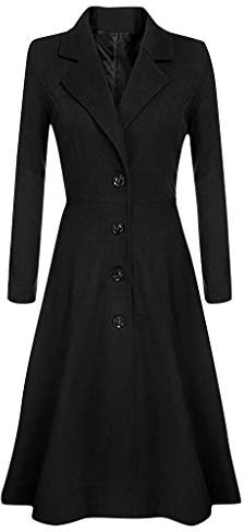 L9WEI Trench élégant pour femme - Manteau mi-long - Slim - Coupe-vent - Couleur unie - Revers - Manteau de mi-saison, Noir , M