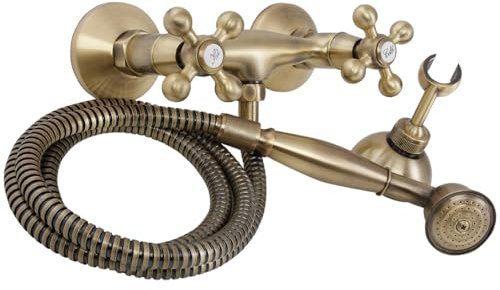 BADLAND Komplette Set Duscharmatur Brausearmatur STILO Antik Messing Badarmatur Duschbatterie Wasserhahn Handbrause