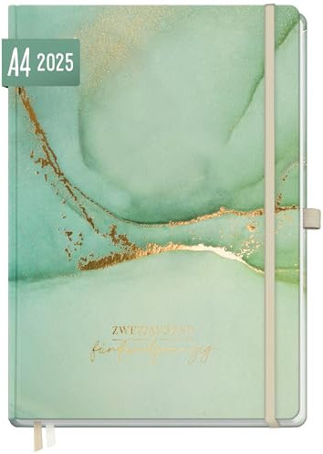 Häfft® Wochen-Notiz-Kalender 2025 A4 Soft Green Buchkalender, Terminplaner Notiz-Timer, Wochenkalender, Organizer, Terminkalender mit Einstecktasche - nachhaltig & klimafreundlich