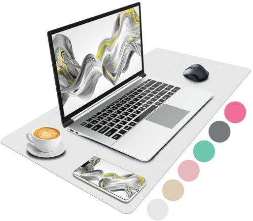 Niviy Leather White Mouse Pad, Non-Slip PU Desk Mat, Large Desk Protector Pad Desk Accessories, Waterproof Desk Writing Mat Mouse Mat for Home and Office Accessories (60 x 35 cm)