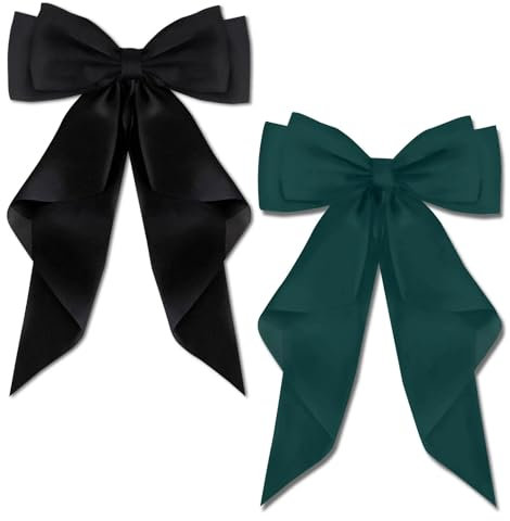 AYNKH 2 fermagli per capelli con fiocco grande con molletta francese lunga in raso setoso tinta unita, accessori semplici per fissare i capelli per donne e ragazze