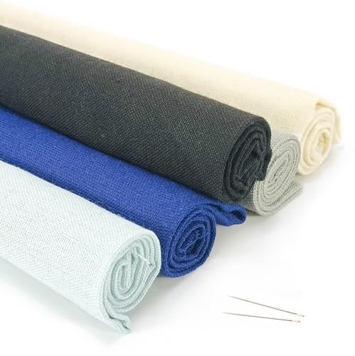 SwirlColor Embroidery Fabric Stoff zum Sticken Handarbeiten Stoff Baumwolle Leinen Stoff für DIY Craft Fünf Farben 48x48cm 5 Stück (Dunkle Farbe)