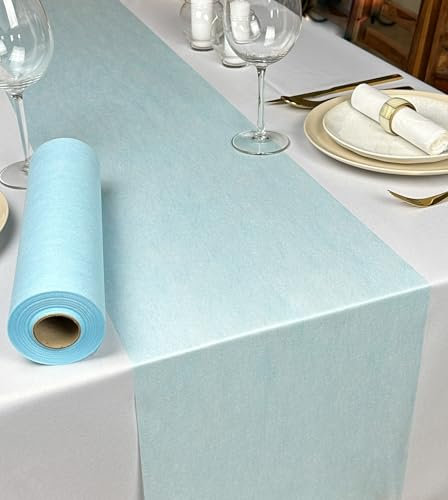 NATUARTE, Vlies Tischläufer Himmelblau, 25 Meter x 30 Zentimeter, Deko Tischband, Tischdekoration, Dekor Taufen Kommunionen Hochzeit Geburtstage, Tischläufer Rolle, Farbe Himmelblau