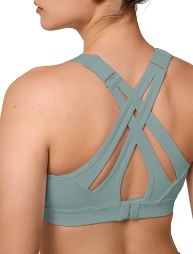 Yvette verstellbar Sport BH Starker Halt gekreuzt Rücken Große Brüste für Fitness Lauf Joggen,Himmelblau,M