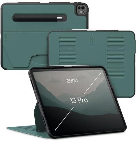 ZUGU CASE iPad Pro 13 Zoll Hülle (M4 / M5) 2024/2025 schlanke Schutzhülle 10 Winkel-Ständer magnetisch, Aufladen iPad Stiftes Auto Sleep/Wake Up [ Pro13 Kieferngrün ]