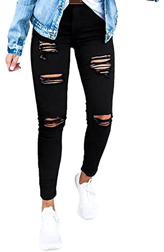 EWFAS Jeans Hose Damen Mit Löcher Eng Jeans Hosen Frauen Modern Jeanshose Damen Schwarz Skinny Löcher Schwarze Hoch taillierte Schmal sitzende Jeans-Bleistifthose Skinny Jeans