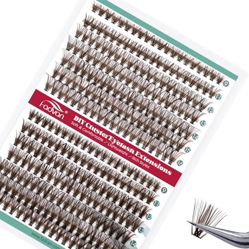 FADVAN Extension de Cils Individuels en Grappe 280Pcs D Curl Cils Faux Cils Individuels Bouquet Naturel Cluster DIY Cils Brun Foncé Marron(30D+40D-0.07D, Mix 9-16mm)