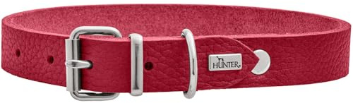 HUNTER Hundehalsband Grenada aus Leder, Farbe: Rot, handgefertigt in Deutschland, für Training und Alltag, robust, komfortabel, Schlichtes, Elegantes Design Größe: 52, Umfang: 39-48 cm