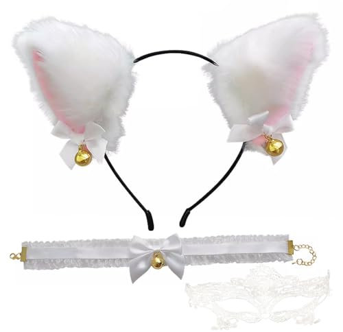 Melldrry 2 Stück Katzenohren Haarreif, Fuchsohren Stirnband Haarnadel, Anime Katze Cosplay, Niedlich Haarschmuck,Plüsch Haarreifen für Kinder Und Damen, Cat ears für Halloween Cosplay Weiß