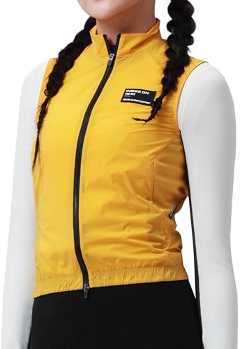 INBIKE Winddichte Jacke Damen Weste Windbreaker Fahrradweste Leichtweight Atmungsaktiv UV Schutz SPF50+ Fahrrad Rennrad Fashion Arbeit Gelb M