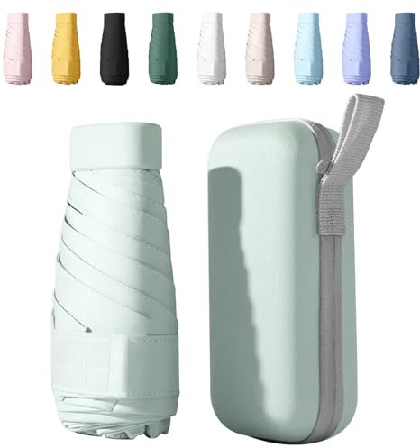 Sykerout Mini Regenschirm - Kompakter Taschenschirm, Faltbar, Klein Mit Etui, UV-Schutz (Grün)