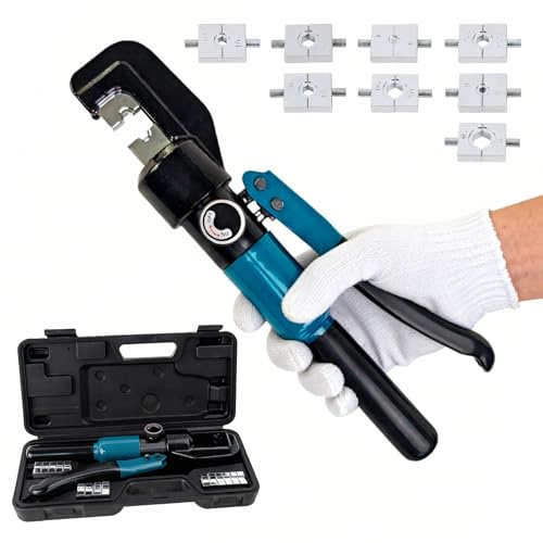 Hydraulic Crimping Tool - 1/8” Wire Rope Crimping Tool with 9 Die Sets (12 AWG to 2/0 AWG) for Battery/Welding Cables & Electrical Wires