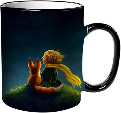 KDWJS Tasse Keramik Kaffeetassen Große 11oz Tassen 330ml Trinkgläser Mit Griff Personalisierte Geschenk Weiß,Der kleine Prinz und der Fuchs schauen in den Himmel