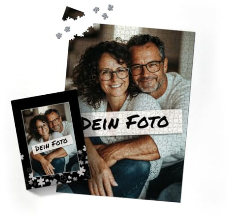 Fotopuzzle mit eigenem Bild - Puzzle selbst gestalten 1000 Teile Hochformat - Schachtel Puzzleteile schwarz - mit Foto personalisiert - Geschenk Geburtstag