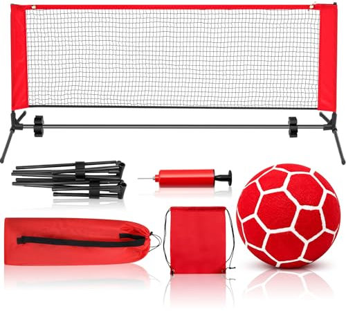 Halloscume Soccer Tennis Game Set with 6.4 x 2 ft Portable Easy Set-Up Net, a Soccer with Ball Pump, Drawstring Backpack for Men Women Athletic Gym Outdoors Indoors Backyard Beach, Red