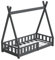 HAGO24 | Kinderbett | 140x70cm Grau | Tipi Bettgestell | Holzhaus | Zeltoptik | Rausfallschutz | Lattenrost | Kiefernholz | Montessori | Spielbett | Natur | dekorierbar