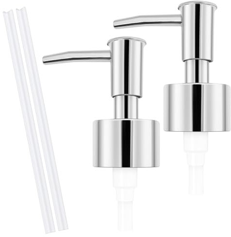 2pack Silver Soap Dispenser Pump Replacement - Soap Pump for Lotion & Regular Glass Bottles - Soap Pump Dispenser Top Replacement for Soap Dispenser Pump（Standard Diameter 28/400 Neck Size）