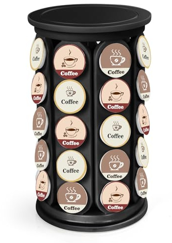 SAVORLIVING Kaffee Kapselhalter, Kapselhalter Rotierend für K-Cup Kaffeepads, Drehbar Kaffee Kapselständer für 40 Kapseln, Stillvoll Design für Küche, Abnehmbar (Schwarz)
