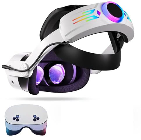 VR-Kopfband, kompatibel mit Meta Quest 3/3S, mit eingebautem 12000 mAh Akku, verstellbarem Kopfband, verbesserter Komfort und Haltbarkeit, Zubehör (Weiß)