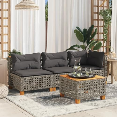 Emmtore Gartensofa mit Kissen 3-Sitzer Grau Poly Rattan with Carving