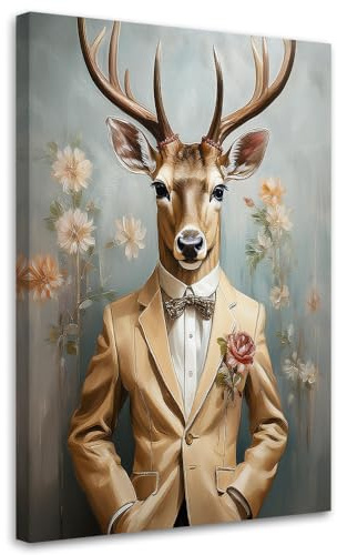 Feeby Leinwandbilder - Deko Bilder - Eleganter Hirsch Abstrakt Boho - Canvas 80x120 1tlg- Wandbilder Schlafzimmer - Aesthetic Room Decor - Modern Wanddeko - Bild auf Leinwand - Fertig Gespannd