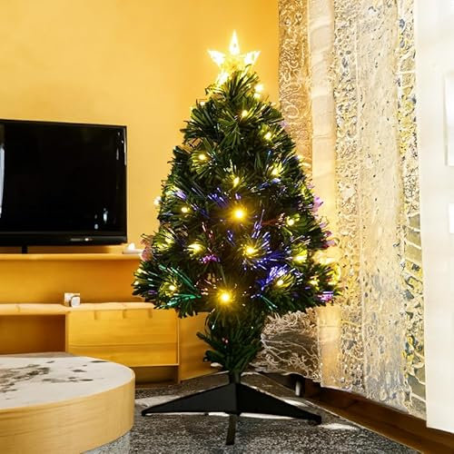 Albero di Natale - Albero in fibra ottica da 90 cm, luce bianca calda, basso consumo energetico, materiale durevole ed elegante. *