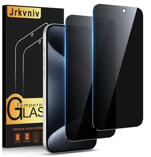 Jrkvniv Protector Pantalla de Privacidad para iPhone 15 Pro Cristal Templado Antiespia Protectora Vidrio Película Dureza 9H Antiarañazos Sin Burbujas Privacy Screen Protection,2 Piezas
