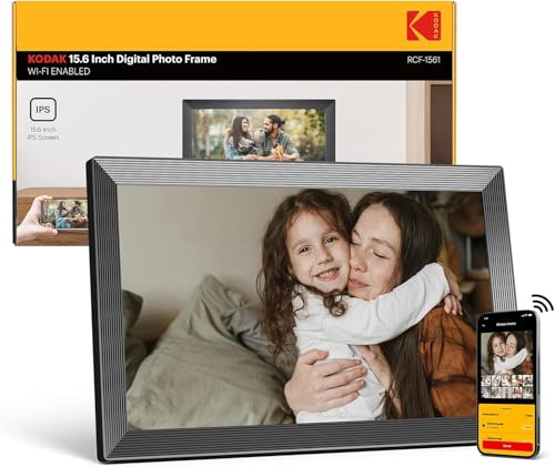 KODAK Digitaler Bilderrahmen, 32 GB 15,6 Zoll WiFi Digitaler Bilderrahmen 1920x1080 HD-IPS-Touchscreen, automatische Drehung, Teilen von Fotos und Videos über KODAK App, Weiterer Tag für Mann