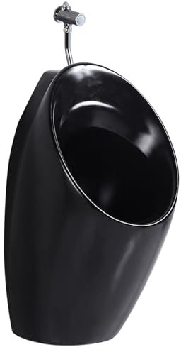 Jcgly Wandmontiertes Herren Urinal, Urinale für Den Gewerblichen Gebrauch, Keramik WC mit Manueller Spülung(Black)