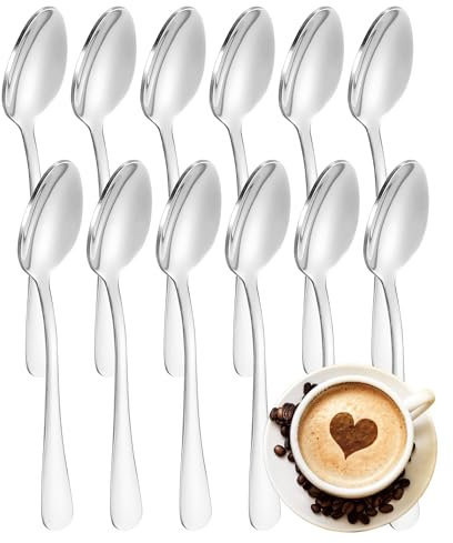 FAMILY Pack 12 Cucharillas de Moka Acero Inoxidable Diseño Liso, Elegancia y Funcionalidad para Cada Ocasión, Cubiertos de Alta Gama para Hogar y Restaurante, 10x2CM