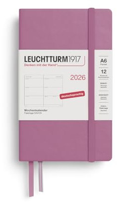 LEUCHTTURM1917 372542 Wochenkalender Pocket (A6) 2026, 12 Monate, Dusty Rose, Deutsch