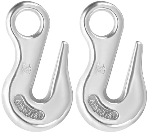 sourcing map 2Pcs Eye Grab Hook, 1/4 316 Stainless Steel Chain Hooks, 1102 lbs Work Load Safety Chain Hooks Heavy Duty Lifting Hook Rigging Accessory for Truck Trailer Fishing Boat Crane