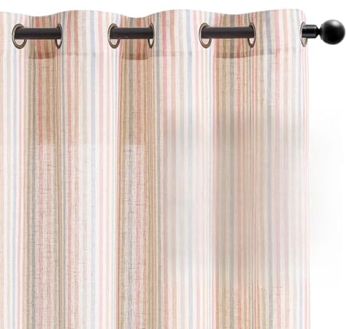 Vangao Leinen-Vorhänge für Kinderzimmer, gestreift, Lichtfilterung, Fenstervorhänge, bunt, rosa, Nadelstreifen, Bedruckt, 160 cm lang, für Wohnzimmer, Mädchen, Schlafzimmer, Schlafsaal, 2 Paneele