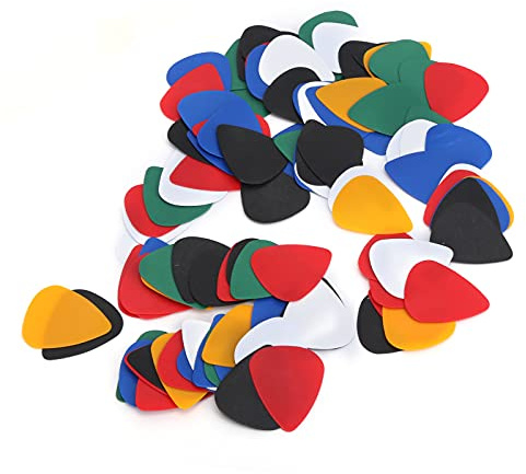 Stilvolle bunte Gitarrenplektren, Plektren, 100 Stück, bunte Gitarrenplektren, bunter Fingerschutz aus Kunststoff, Musikinstrumentenzubehör für Bass, elektrische Akustikgitarren,