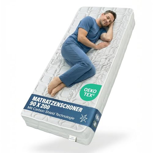 Materasso Matratzenschoner 90 x 200 cm Carbon | Matratzenauflage Antistatisch & Atmungsaktiv | Matratzenschutz Waschbar bei 60°C für Allergiker | Antibakterielle Bettauflage Spannauflage Carbonfaser
