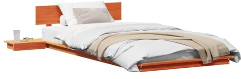 HFXHIJXQ Holzbettgestell Braun 90 x 200 cm Modernes Einzelbett mit Nachttisch Langlebiger Rahmen Holzbett für Schlafzimmer Jugendzimmer Gästezimmer