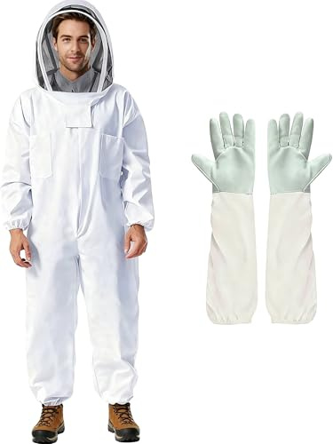 TINMAGI Imkeranzug Imkerei Anzug Ganzkörper, Wespenschutzanzug mit Schleier, Kapuze, Handschuhe, Schutzanzug Schutzbekleidung Ganzkörper, Professioneller Imkerjacke für Männer Frauen Unisex, XL