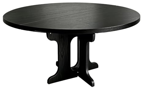 WMLBK Esstisch Runder, 90-120cm Ausziehbar Esszimmertisch für 4 bis 6 Personen Küchentisch mit Kreuzfuß im Industrial Design für Esszimmer (Schwarz)