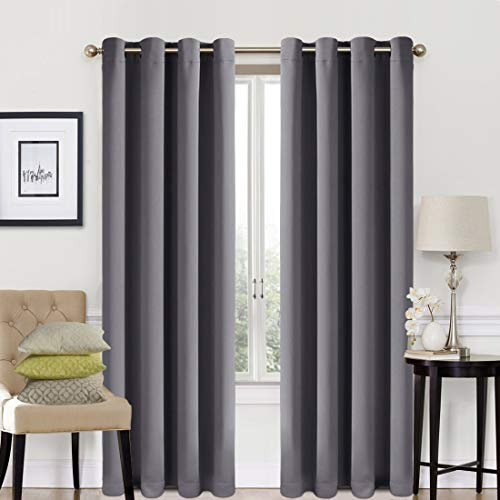 EASELAND Dark Grey Blackout Curtains 66x72 Inch, Thermal Insulated Room Darkening Eyelet Blackout Curtains for Bedroom Living Room Kitchen Nursery, 2 Panels