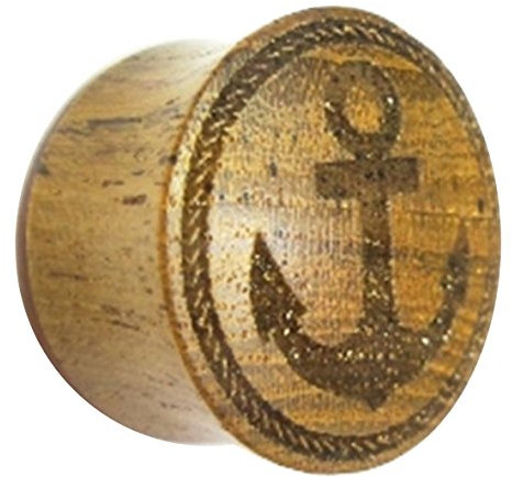 CHICNET Flesh Plug Teakholz Anker Seil Ring Double Flared Lobe Dehner braun Gravur dunkel Expander| Unisex Piercing Damen Herren Meer | Organic Holz Ohrring Ohrstecker 08 mm