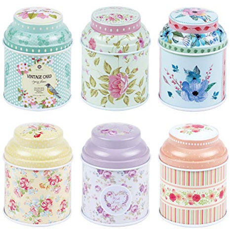 TooGet Elegant Metal Tinplate Empty Tins, Shabby Chic Mini-boxes for DIY Candles, Dry Storage, Spices, Tea, Candy, Party Favors, and Gifts (Cylinder 6-Pack)