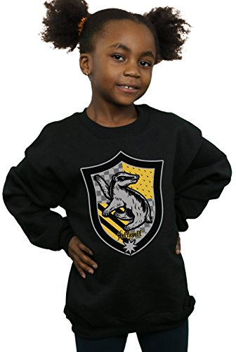 Harry Potter Girls Hufflepuff Crest Flat Sweatshirt Black 12-13 years