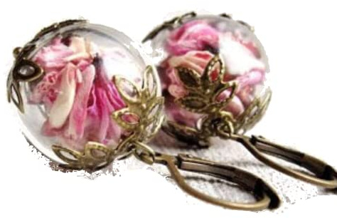 Echte Blüten Ohrringe Ginster - Vintage bronze Style/pink rosa Blüten Ohrhänger/Terrarium Ohrringe/Geschenk für Sie/Blütenschmuck