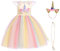 URAQT Mädchen Prinzessin Kleid, Mädchen Einhorn Cosplay Karneval Verkleidung Party Hochzeit Prinzessin Kleid mit Halskette und Stirnband, 130CM, Gelb