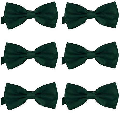 DonDon 6er Set Herren Fliege 12 x 6 cm gebunden und längenverstellbar dunkelgrün
